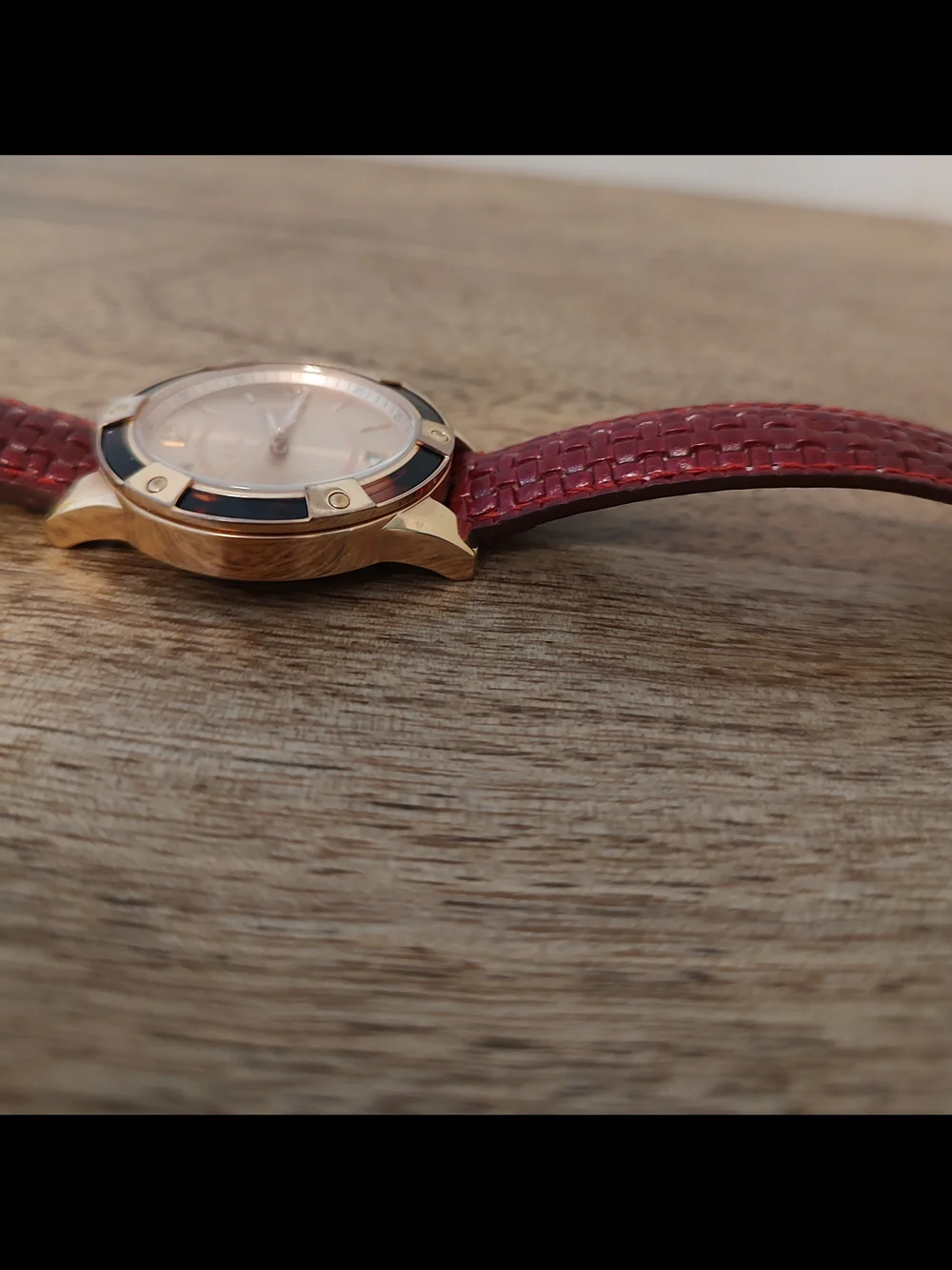 Relic Gold-Tone Watch with Burgundy Strap
